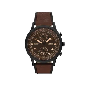 Hybrid Smartwatch Retro Pilot Dual-time Brown Leather