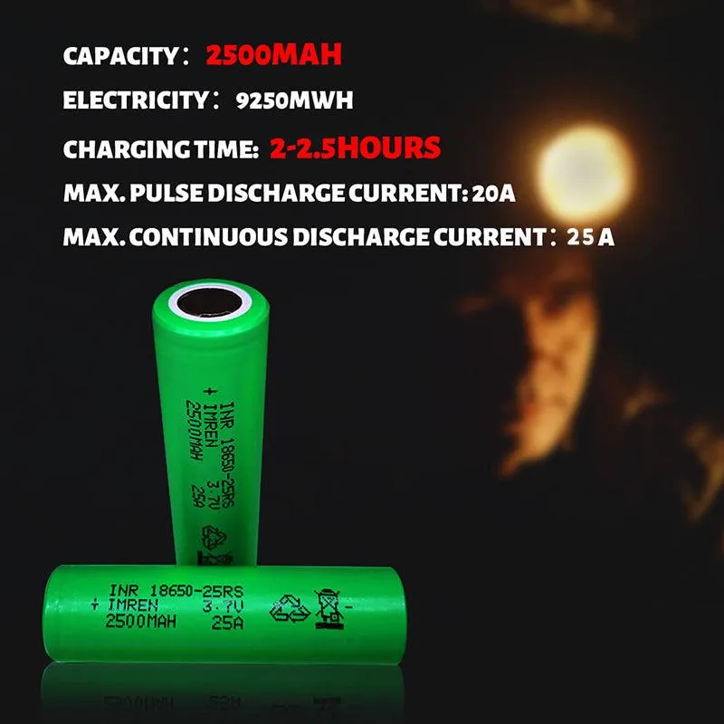 IMREN 25RS 18650 2500mAh 25A Rechargeable Lithium Battery  (20 Batteries/Pack)