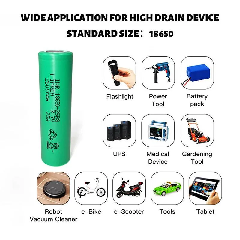 IMREN 25RS 18650 2500mAh 25A Rechargeable Lithium Battery  (20 Batteries/Pack)