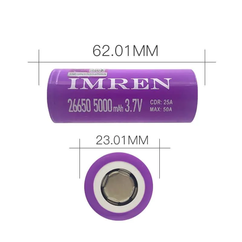 IMREN 26650 5000mAh 50A Rechargeable Lithium Battery  (2PCS/Pack)