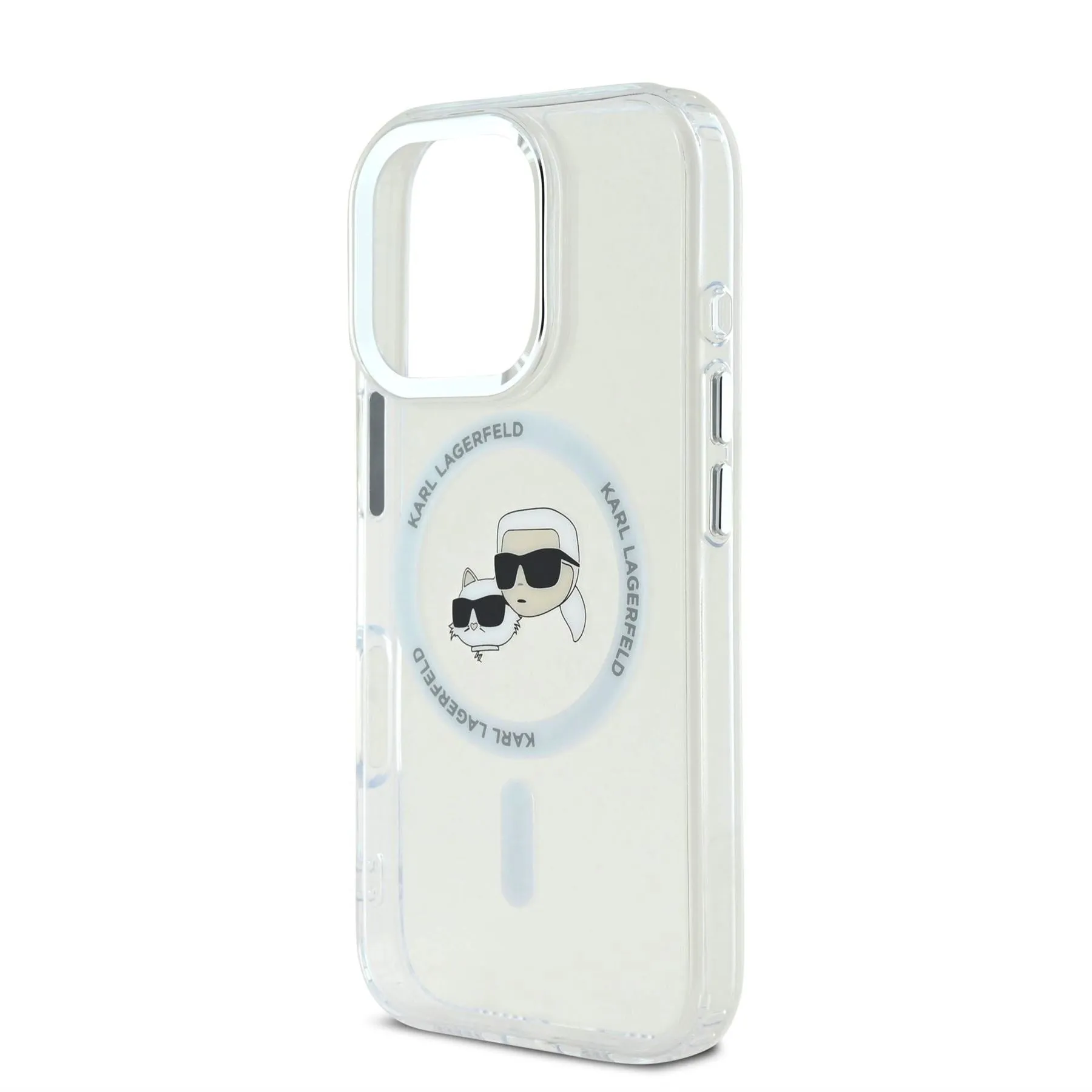 Karl Lagerfeld IML Karl & Choupette Head Metal Frame Case with MagSafe for iPhone 16 Pro 6.3" Clear - KLHMP16LHLSKCH