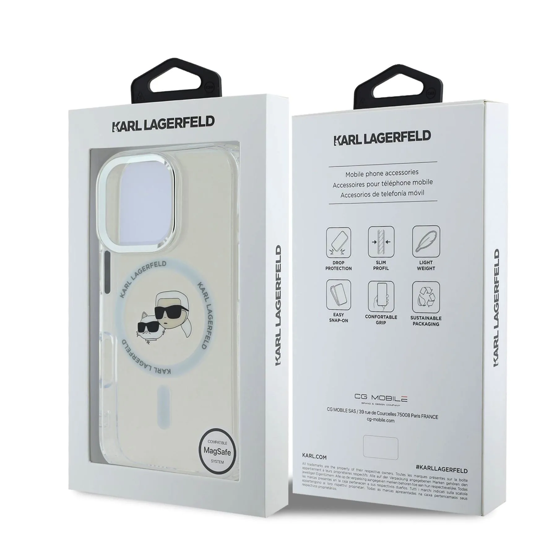 Karl Lagerfeld IML Karl & Choupette Head Metal Frame Case with MagSafe for iPhone 16 Pro 6.3" Clear - KLHMP16LHLSKCH