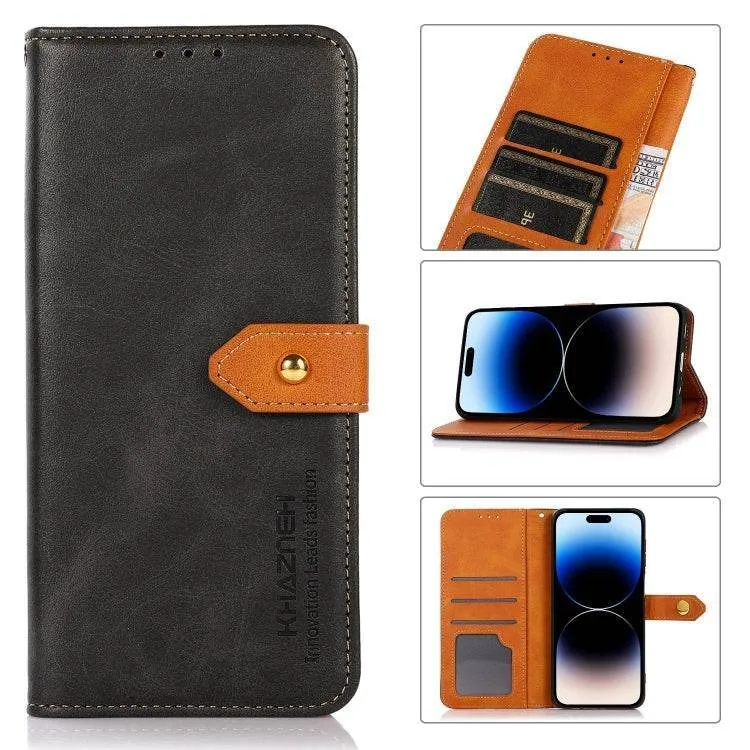 KHAZNEH Stylish Two-Tone Leather Flip Case for iPhone 16 Plus