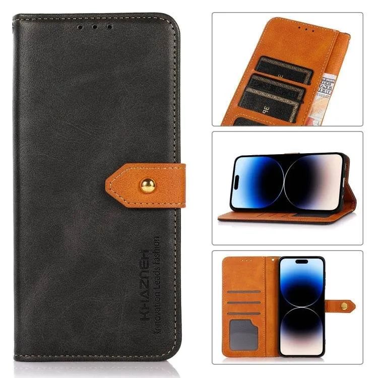 KHAZNEH Stylish Two-Tone Leather Flip Case for iPhone 16 Plus