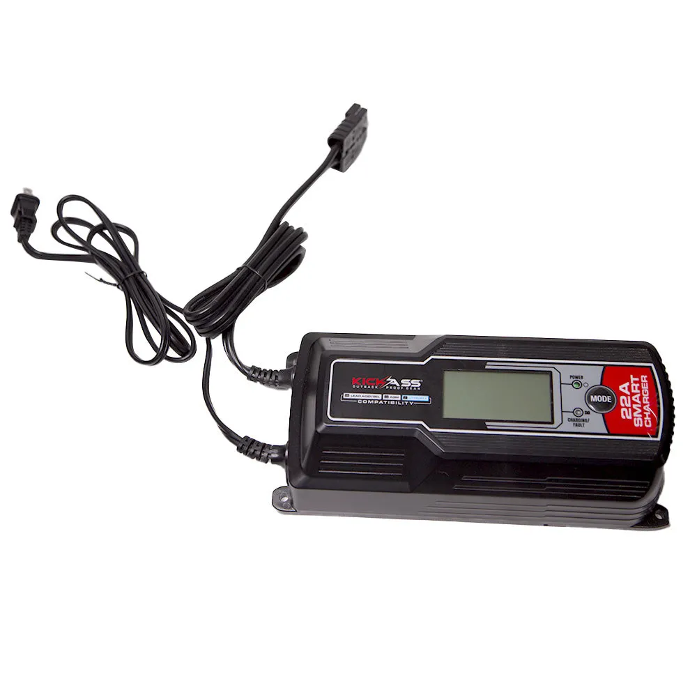 KickAss 12V 22A 9-Stage Automatic Smart ACDC Battery Charger for AGM, Lead Acid & Lithium Batteries