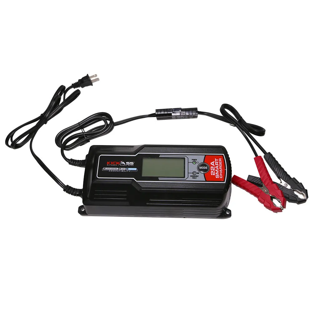 KickAss 12V 22A 9-Stage Automatic Smart ACDC Battery Charger for AGM, Lead Acid & Lithium Batteries