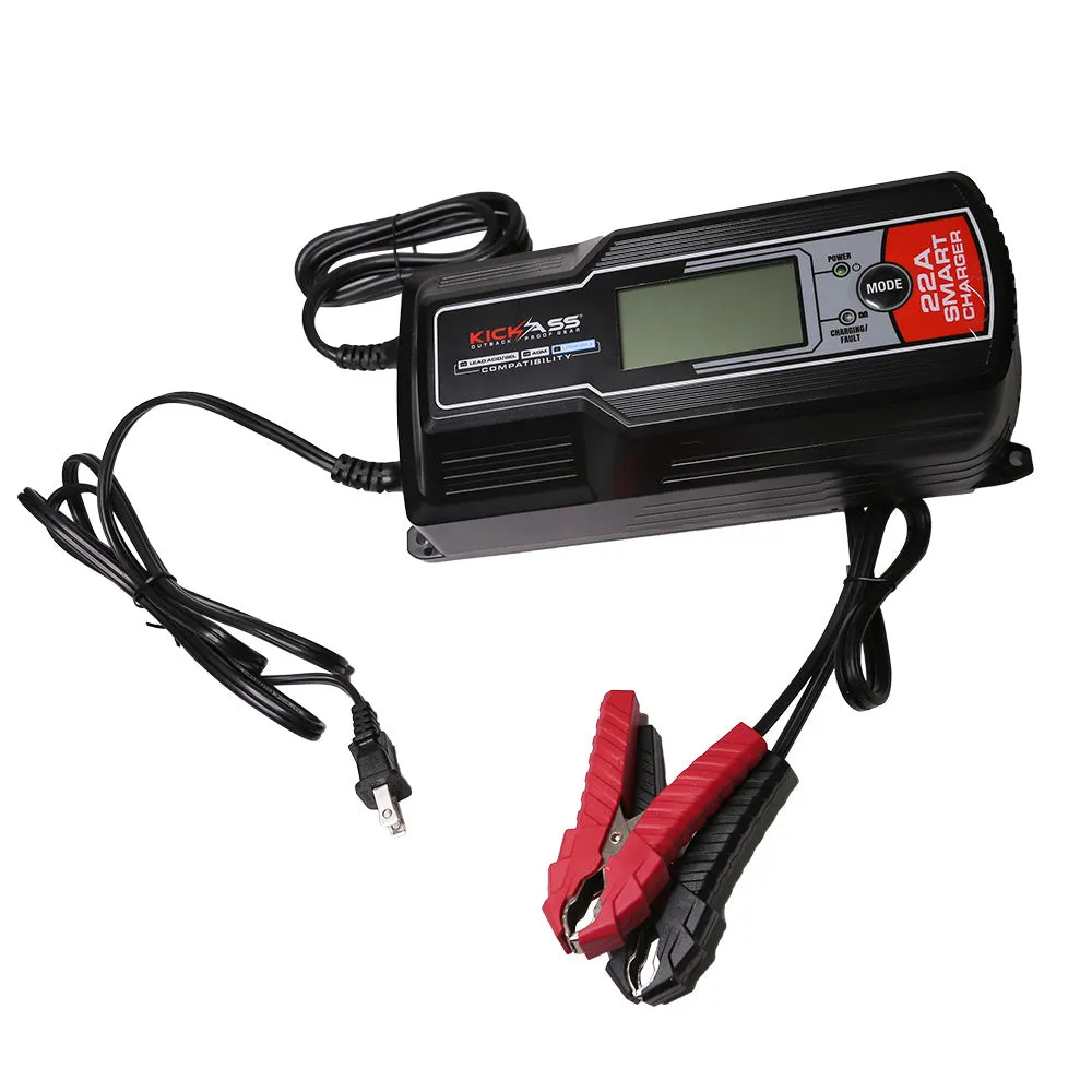 KickAss 12V 22A 9-Stage Automatic Smart ACDC Battery Charger for AGM, Lead Acid & Lithium Batteries