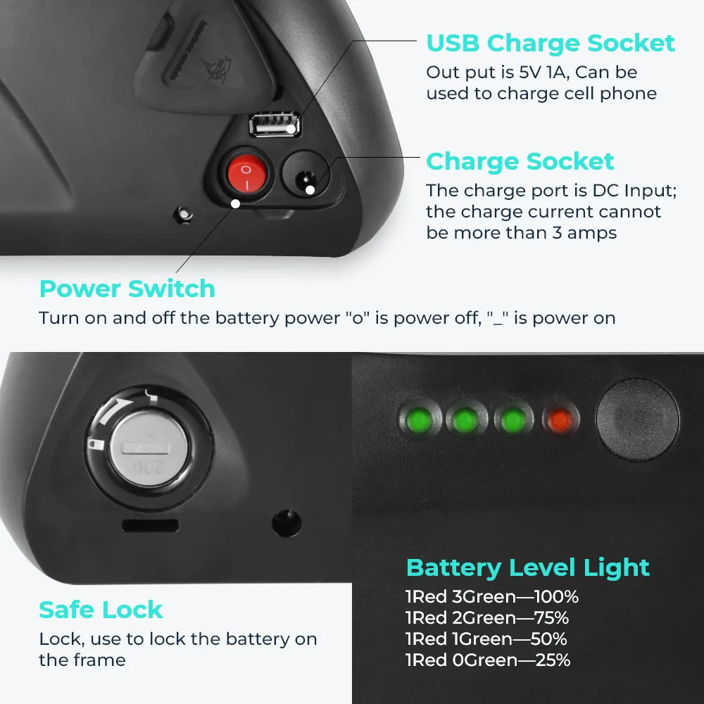 KirbEbike 48V16AH 48V20AH 52V20AH Down Tube Lithium Battery Pack