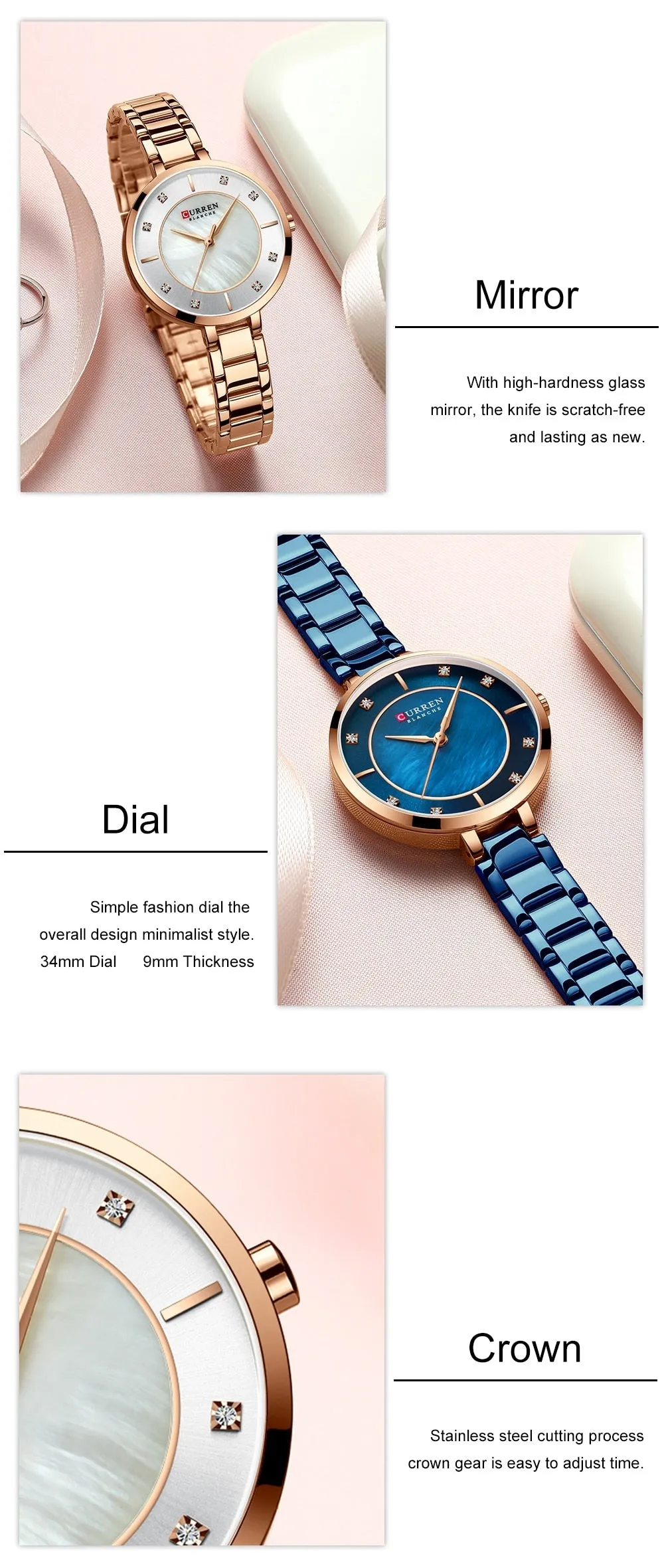 Ladies Fashion Luxury Rhinestone Dial Quartz Clock Water Resistant Stainless Steel Band Wristwatch Watch