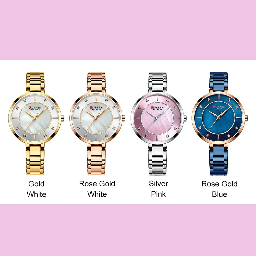 Ladies Fashion Luxury Rhinestone Dial Quartz Clock Water Resistant Stainless Steel Band Wristwatch Watch