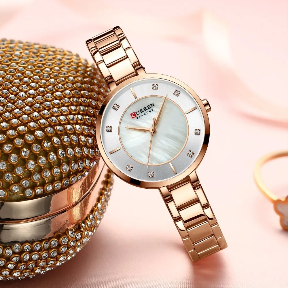 Ladies Fashion Luxury Rhinestone Dial Quartz Clock Water Resistant Stainless Steel Band Wristwatch Watch