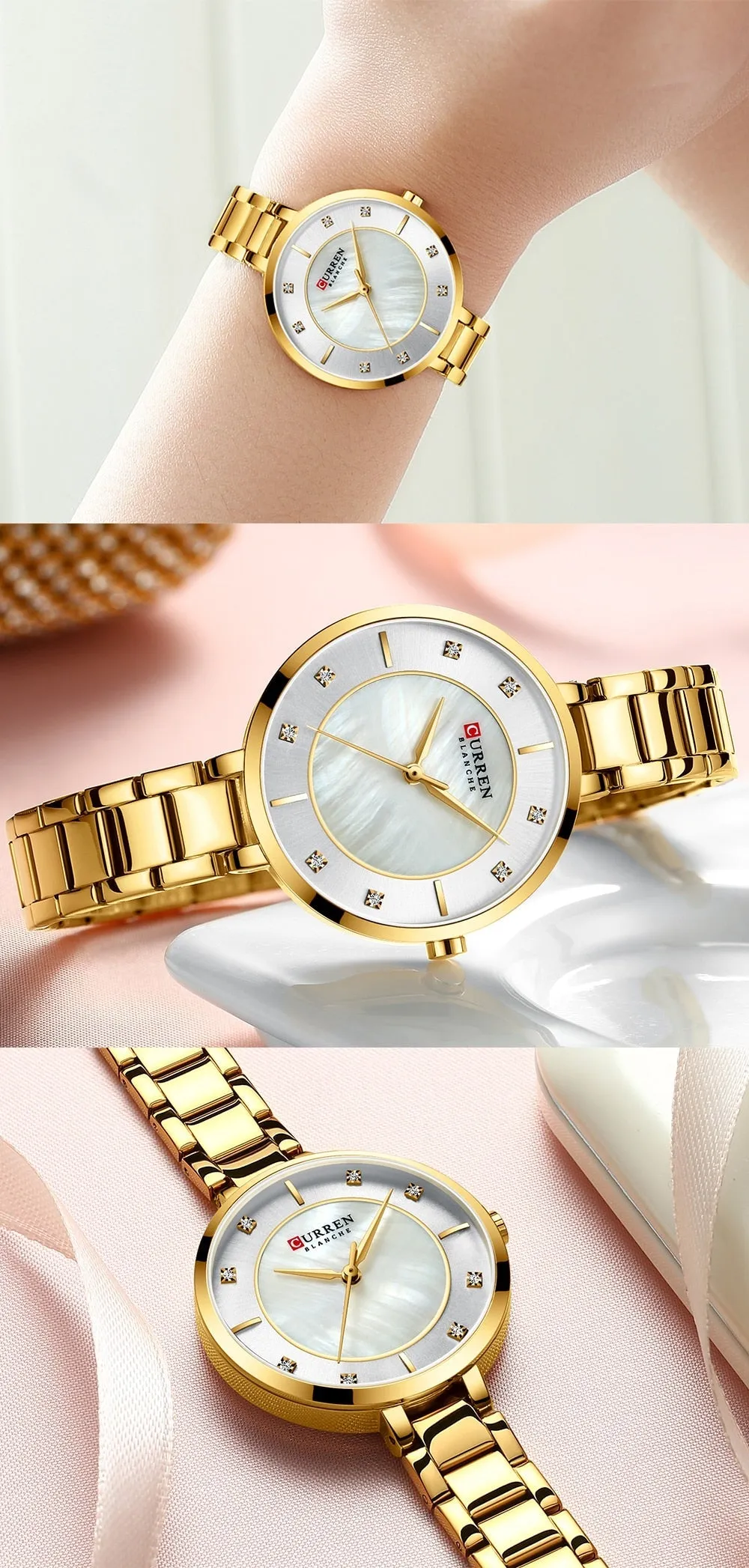 Ladies Fashion Luxury Rhinestone Dial Quartz Clock Water Resistant Stainless Steel Band Wristwatch Watch