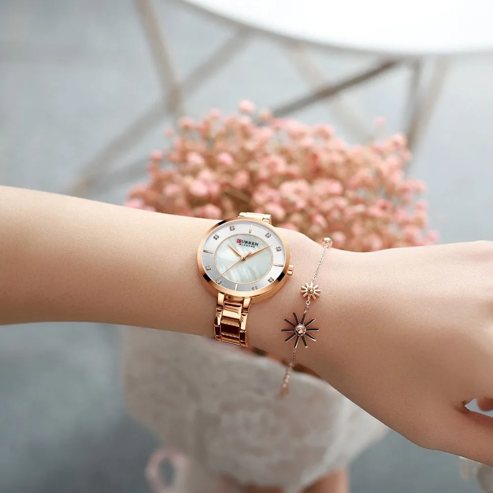 Ladies Fashion Luxury Rhinestone Dial Quartz Clock Water Resistant Stainless Steel Band Wristwatch Watch