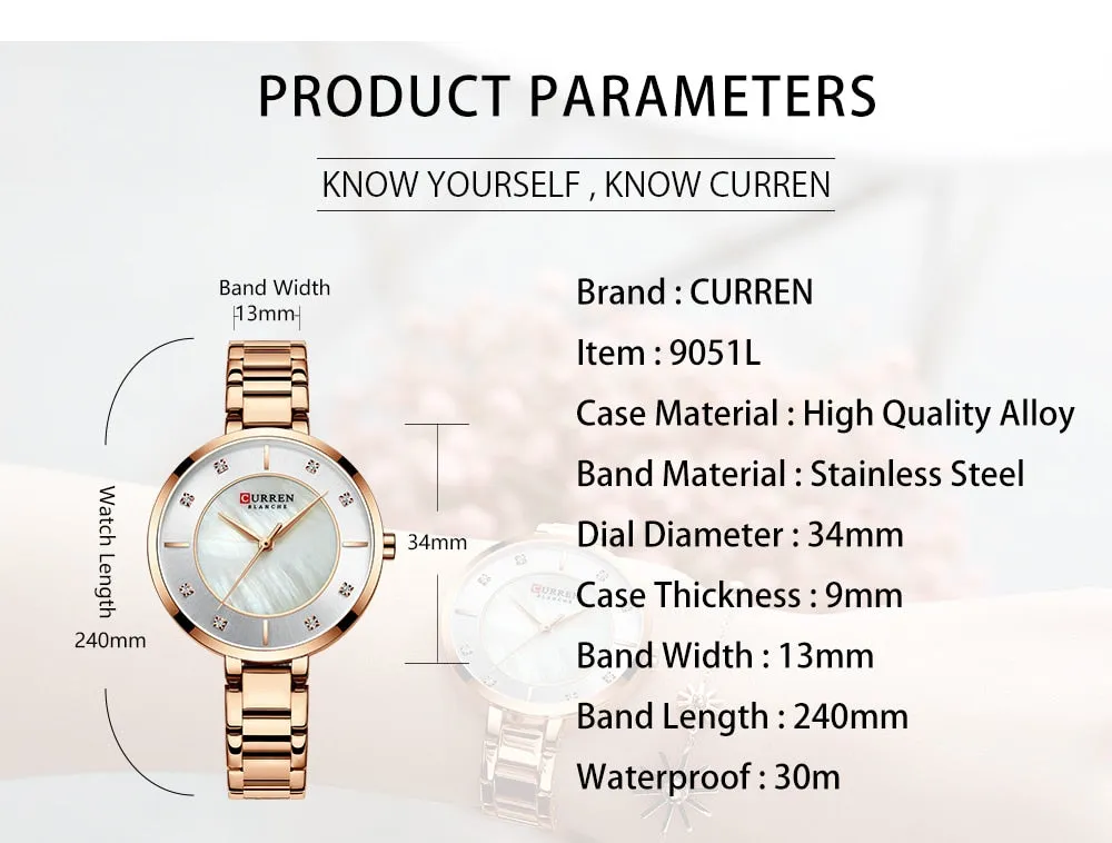 Ladies Fashion Luxury Rhinestone Dial Quartz Clock Water Resistant Stainless Steel Band Wristwatch Watch