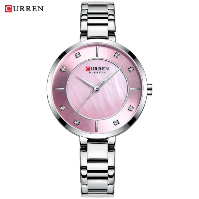 Ladies Fashion Luxury Rhinestone Dial Quartz Clock Water Resistant Stainless Steel Band Wristwatch Watch