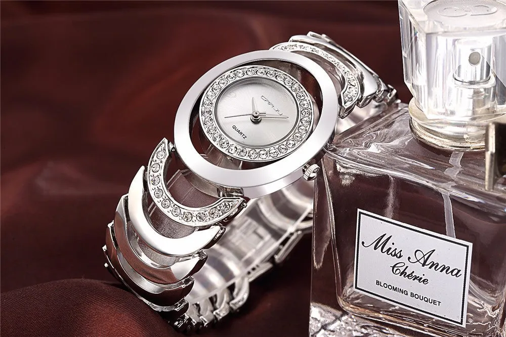 Ladies' Luxury Brand bracelet  Stainless Steel Rhinestone Quartz Watch