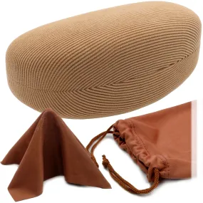 Large Sunglasses Case - Hard Glasses Case with Drawstring Pouch and Cloth | Eyeglass Case for Large to Extra Large Frames By MyEyeglassCase (AS413 Corduroy Beige)