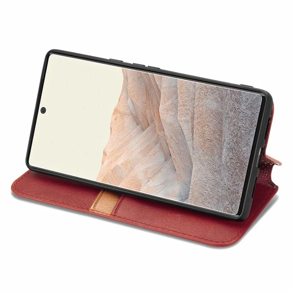 Leather case with a stylish rhombus imprint for Google Pixel 6 - Red