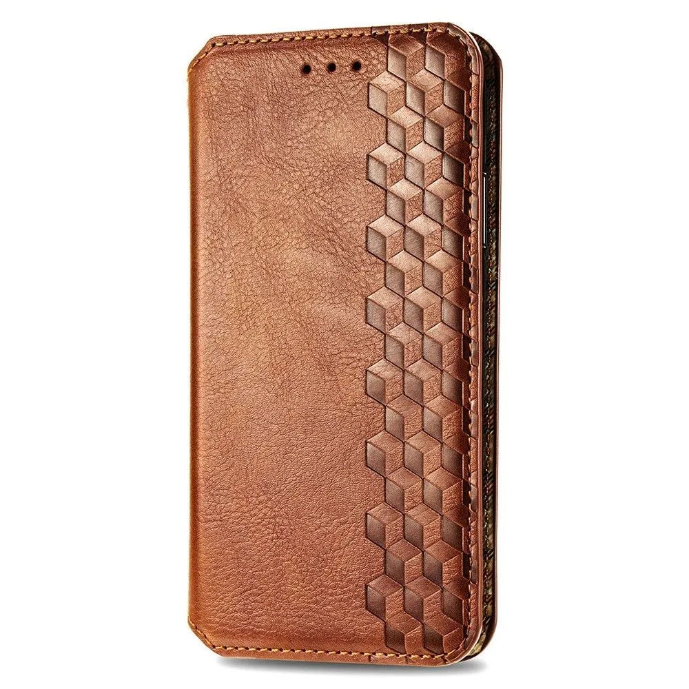 Leather case with a stylish rhombus imprint for Samsung Galaxy M53 5G - Brown