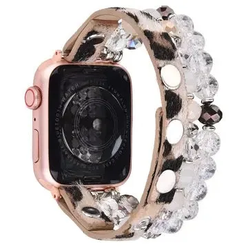 Leopard Calf Leather and Crystal Apple Watch Band