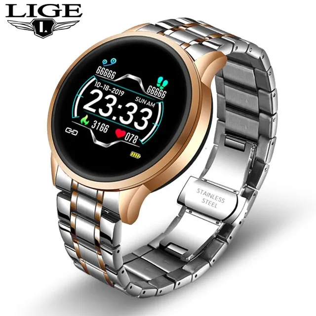 LIGE New Steel Smart Watch Men Waterproof sport For iPhone Heart rate blood pressure call Information smartwatch Fitness tracker