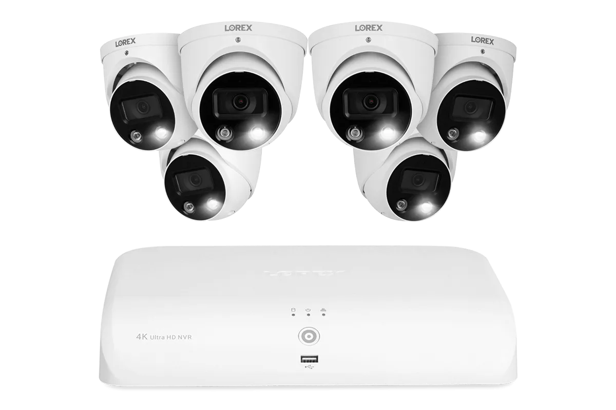 Lorex 4K (8 Camera Capable) 2TB Wired NVR System with Smart Deterrence and Smart Motion Detection Dome Cameras