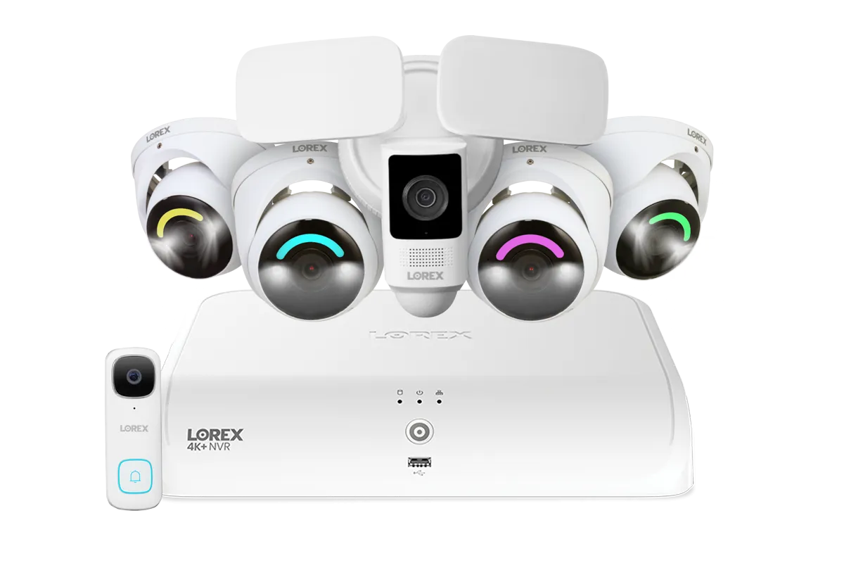 Lorex Fusion 4K 16 Camera Capable (8 Wired   8 Fusion Wi-Fi) 2TB NVR System with Four H16 IP Dome Cameras, One 2K Wired Doorbell, and One 2K Floodlight