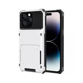 Luxurious Hard Rugged Case w/- Card Slots for iPhone 13 Pro - White