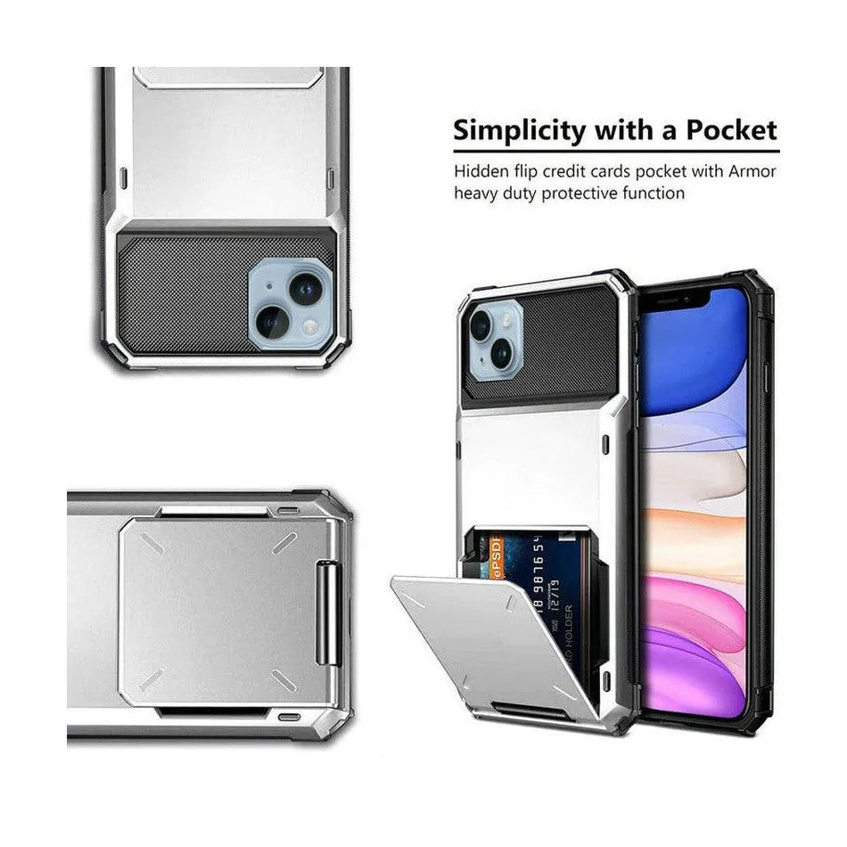 Luxurious Hard Rugged Case w/- Card Slots for iPhone 13 Pro - White