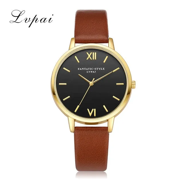 Lvpai Brand New Gold Black Roman Numerals Women Watches Brand Luxury Round Fashion Popular Wristwatch Female Quartz Watch