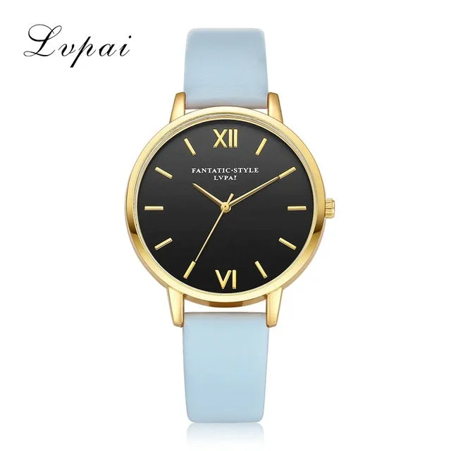 Lvpai Brand New Gold Black Roman Numerals Women Watches Brand Luxury Round Fashion Popular Wristwatch Female Quartz Watch