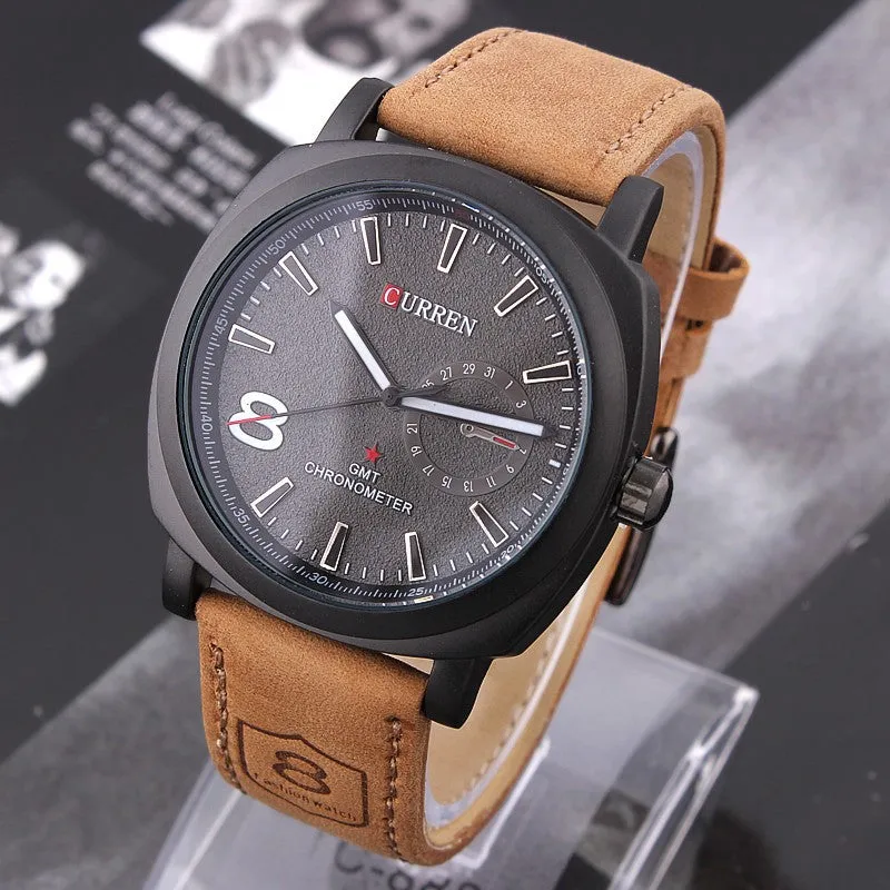 Men Fashion Business Quartz watch Men sport Watches Military Watches Men Corium Leather Strap army wristwatch