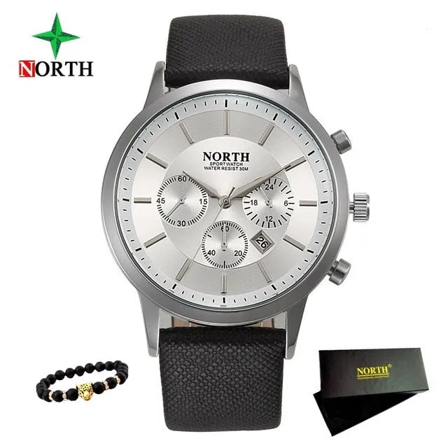 Men's Watches NORTH Brand Luxury Casual Military Quartz Sports Wristwatch Leather Strap Male Clock watch relogio masculino