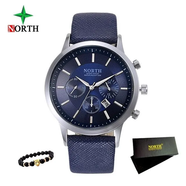 Men's Watches NORTH Brand Luxury Casual Military Quartz Sports Wristwatch Leather Strap Male Clock watch relogio masculino