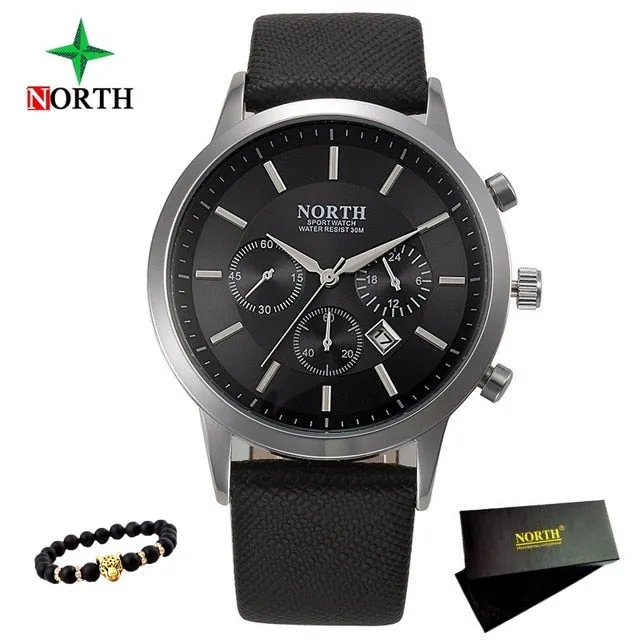 Men's Watches NORTH Brand Luxury Casual Military Quartz Sports Wristwatch Leather Strap Male Clock watch relogio masculino