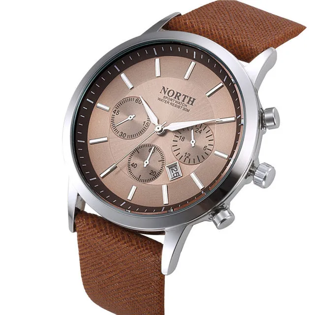 Men's Watches NORTH Brand Luxury Casual Military Quartz Sports Wristwatch Leather Strap Male Clock watch relogio masculino