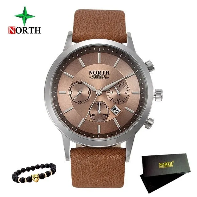 Men's Watches NORTH Brand Luxury Casual Military Quartz Sports Wristwatch Leather Strap Male Clock watch relogio masculino