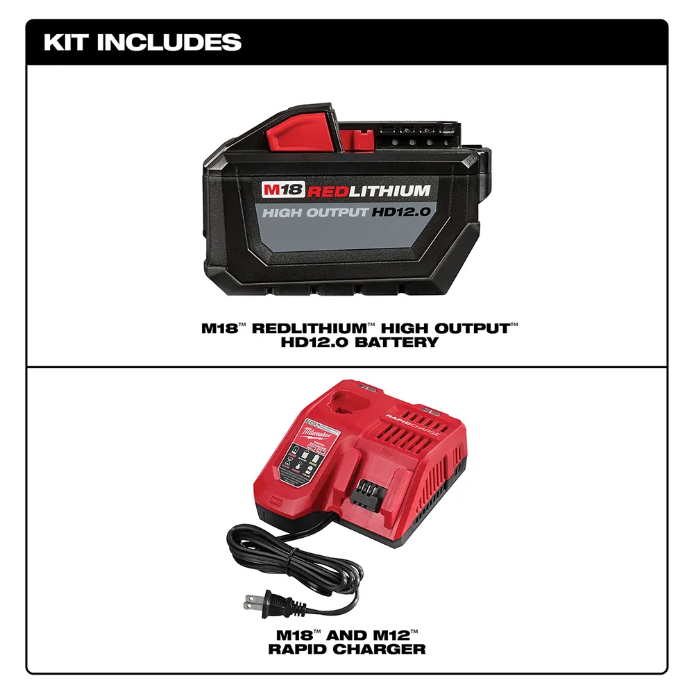 Milwaukee M18 REDLITHIUM HIGH OUTPUT HD12.0 Battery Pack with Rapid Charger