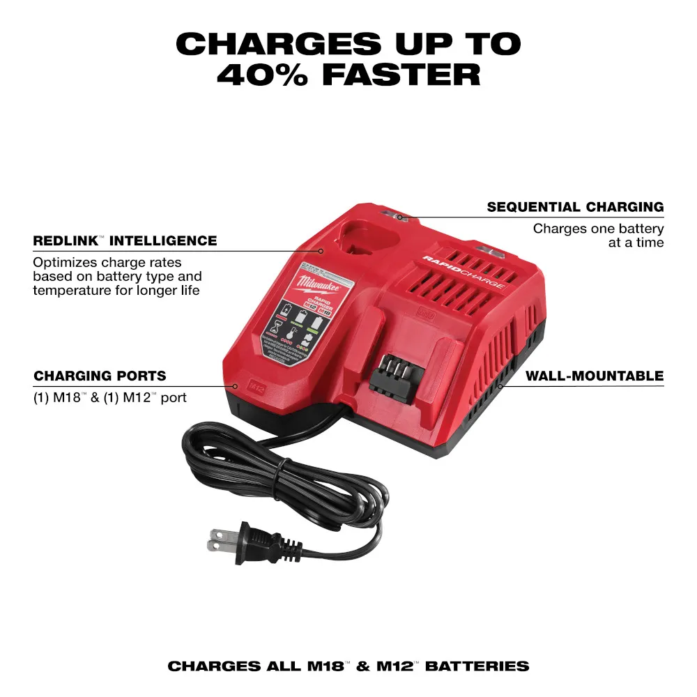 Milwaukee M18 REDLITHIUM HIGH OUTPUT HD12.0 Battery Pack with Rapid Charger