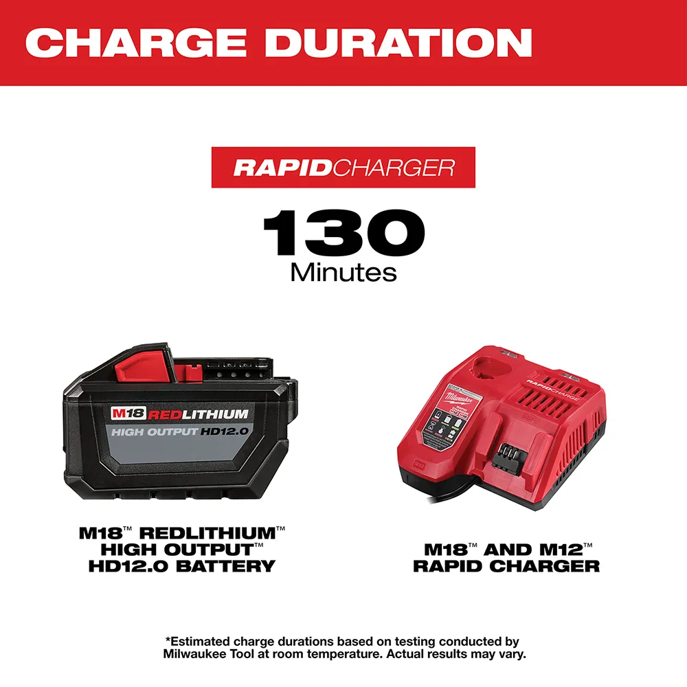 Milwaukee M18 REDLITHIUM HIGH OUTPUT HD12.0 Battery Pack with Rapid Charger