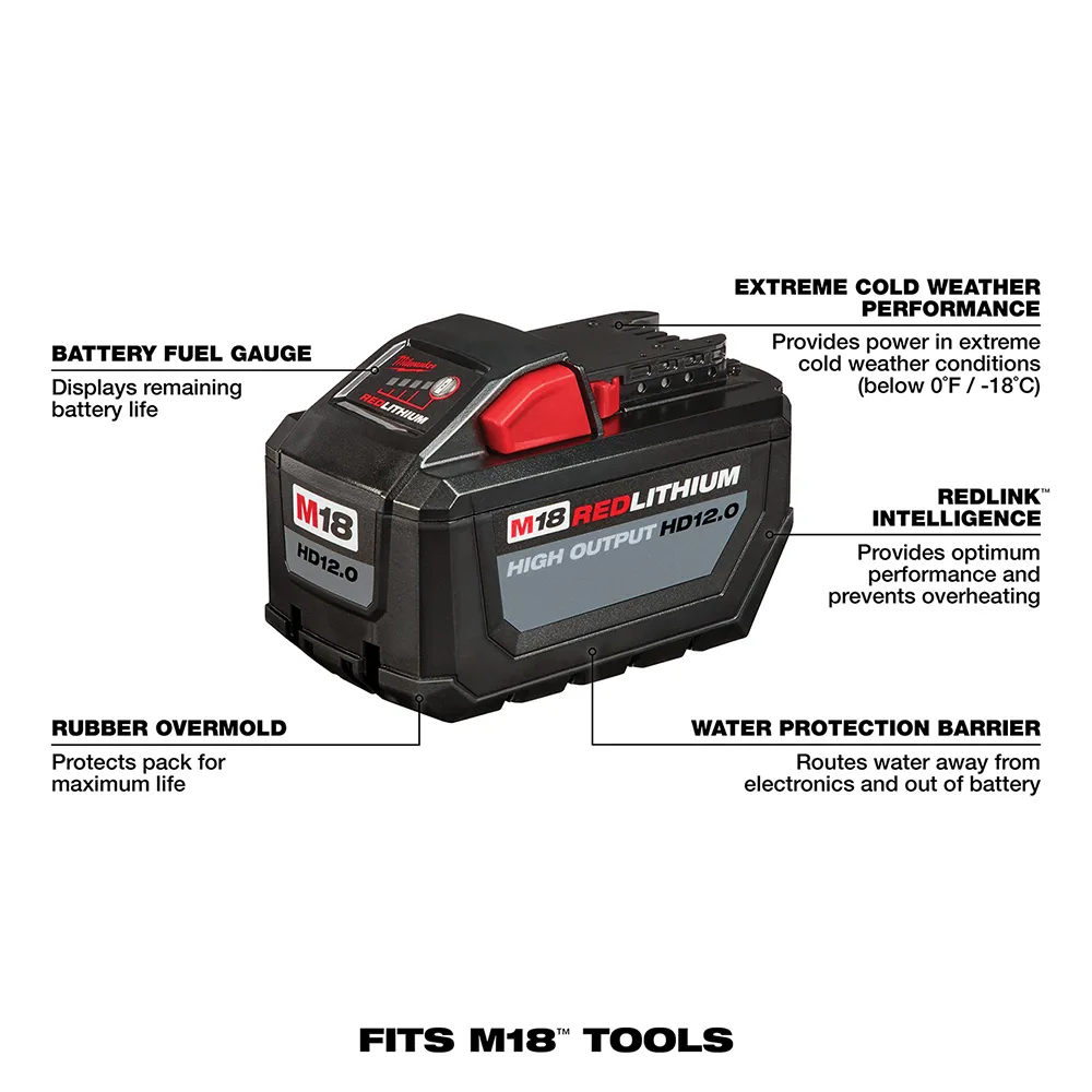 Milwaukee M18 REDLITHIUM HIGH OUTPUT HD12.0 Battery Pack with Rapid Charger