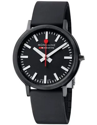 Mondaine Stop 2 Go - Black Case&#44; Leather Strap and Dial - 41mm