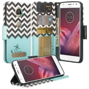 Motorola Moto Z2 Force Case, Moto Z2 Force Wallet Case, Slim Flip Folio [Kickstand] Pu Leather Wallet Case with ID & Card Slots & Pocket   Wrist Strap - Teal Anchor