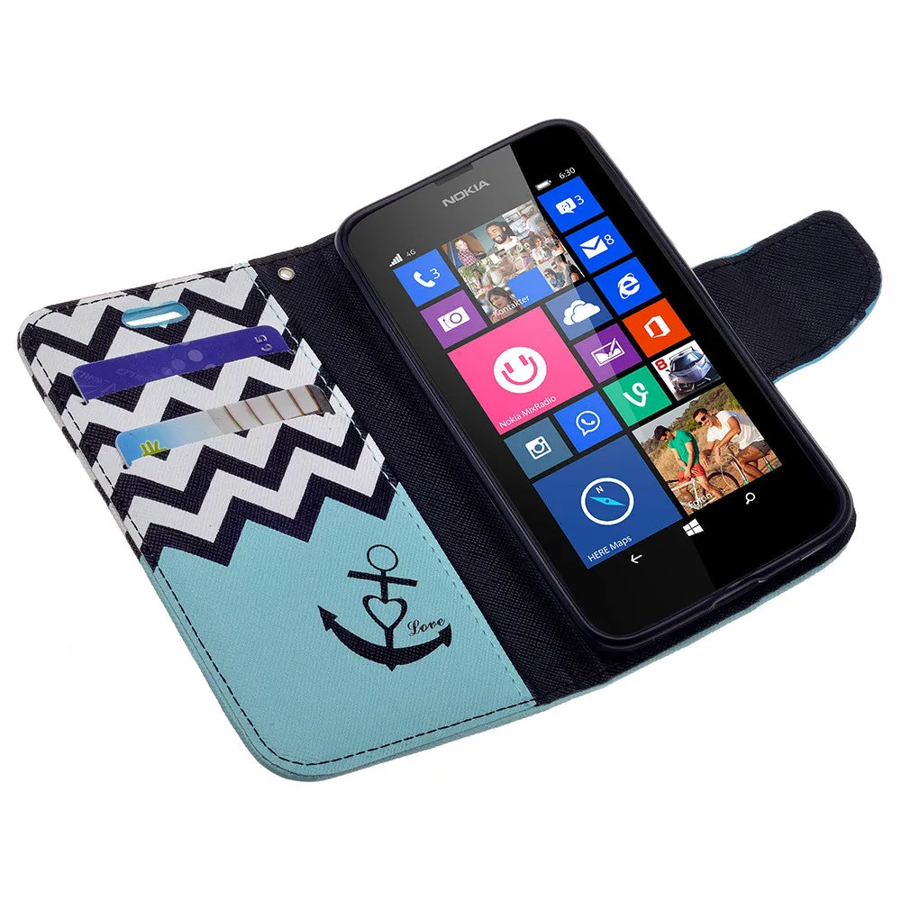 Nokia Lumia 635 Case, Nokia Lumia 635 Wallet Case, Slim Flip Folio [Kickstand] Pu Leather Wallet Case with ID & Card Slots & Pocket   Wrist Strap - Teal Anchor