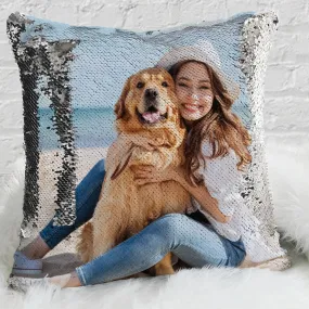 Pet Photo Personalized Sequin Pillow Case | Custom Mermaid Pillow Throw