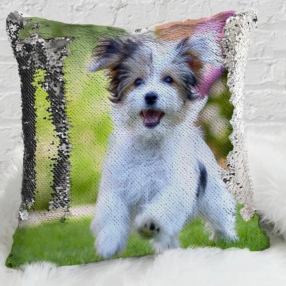 Pet Photo Personalized Sequin Pillow Case | Custom Mermaid Pillow Throw