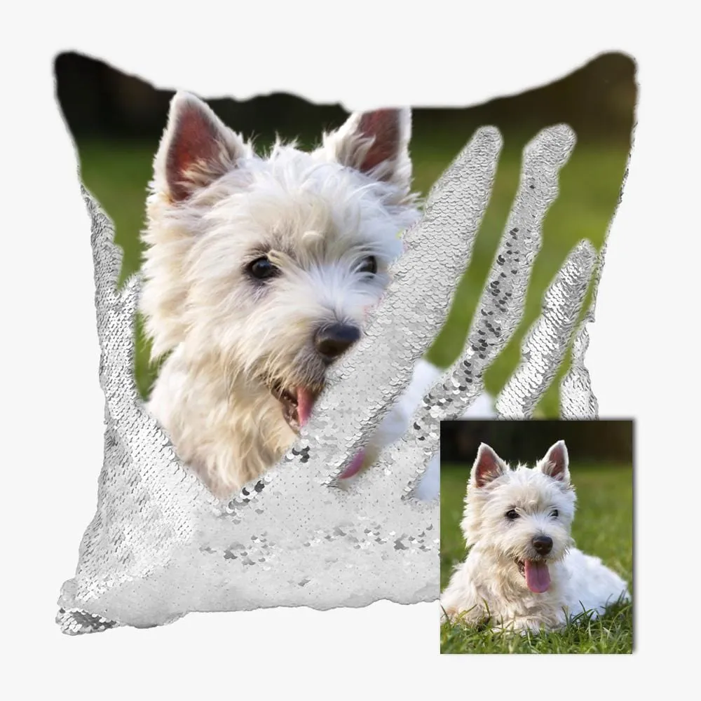 Pet Photo Personalized Sequin Pillow Case | Custom Mermaid Pillow Throw