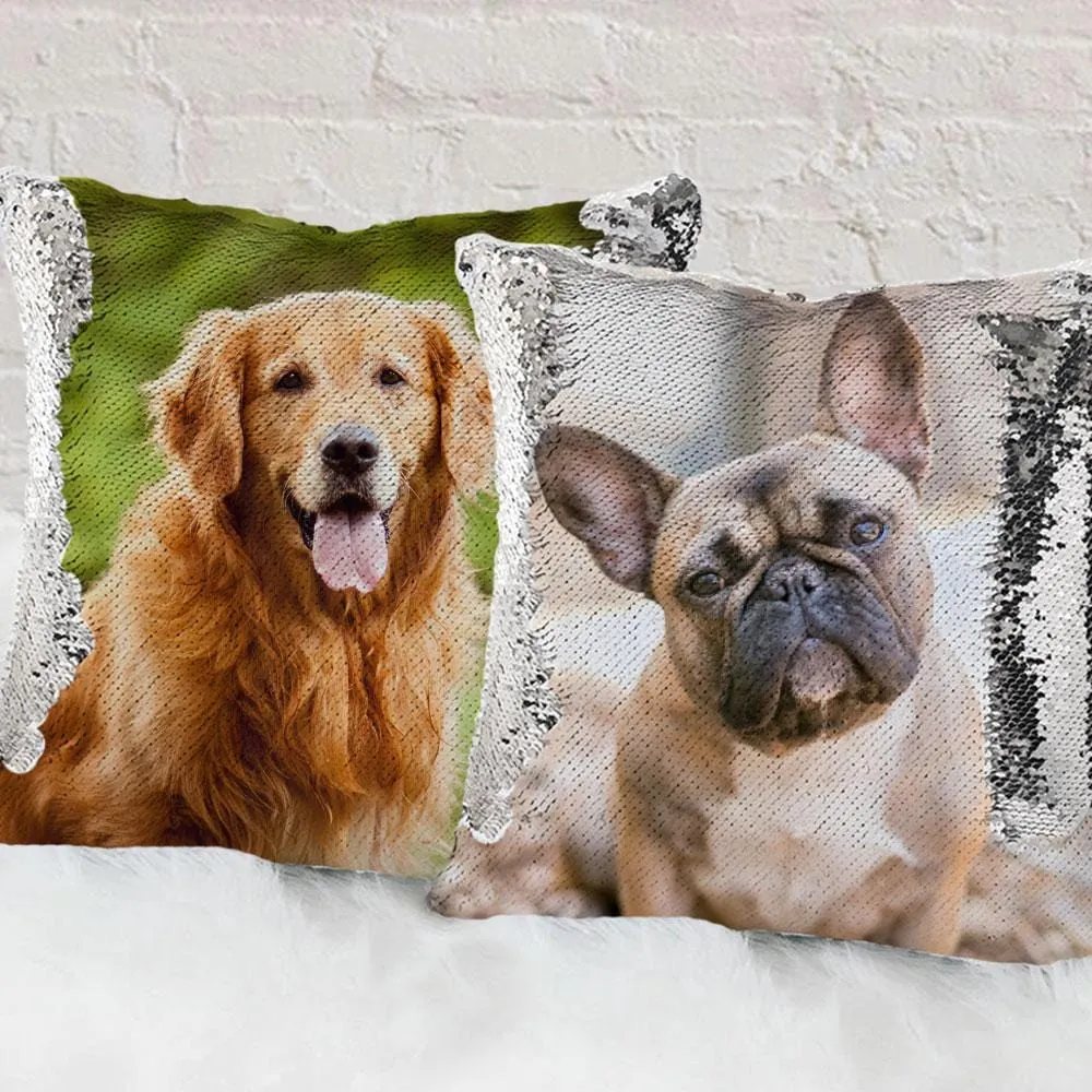 Pet Photo Personalized Sequin Pillow Case | Custom Mermaid Pillow Throw