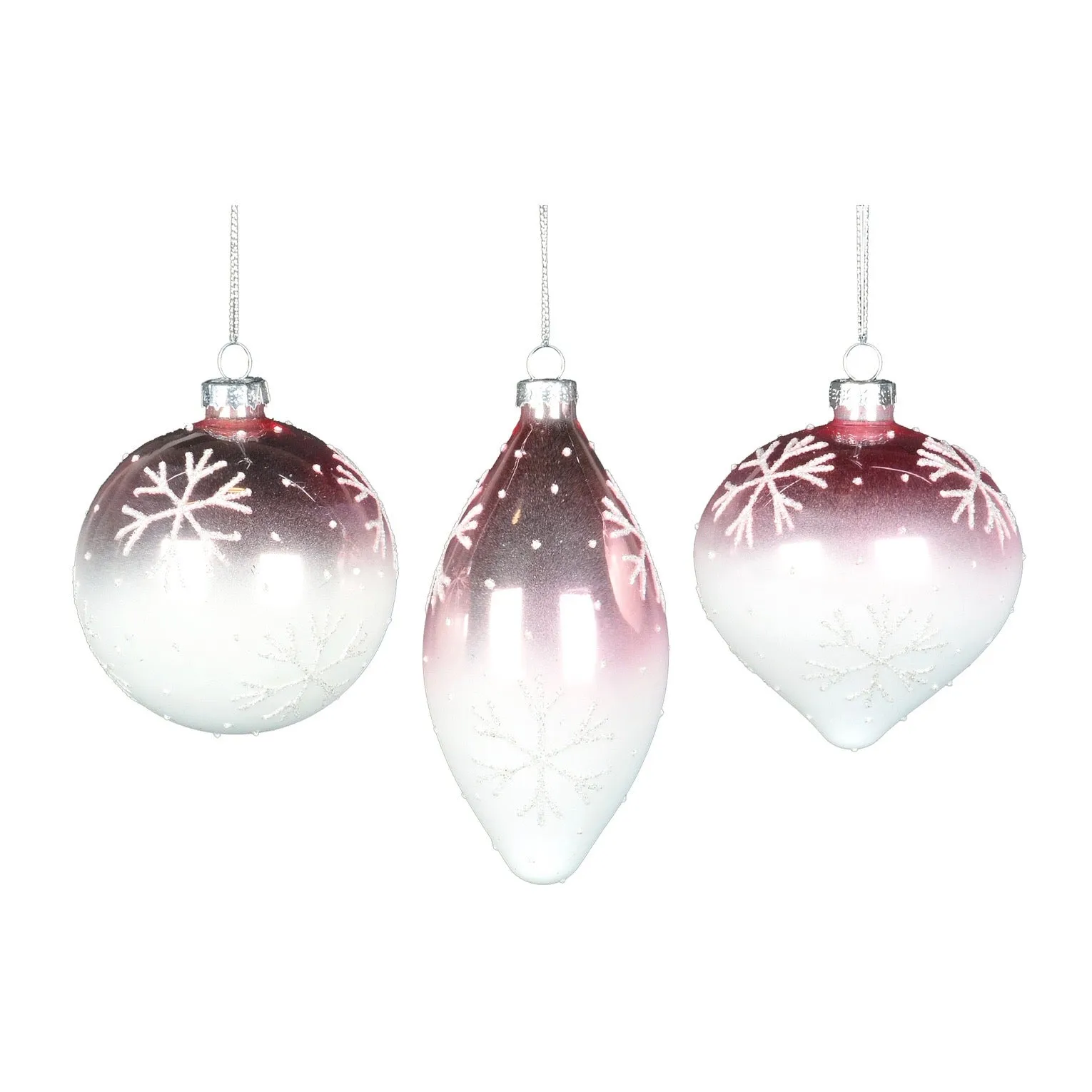 Pink Ombre Glass Ornament with Snowflakes - Double Point