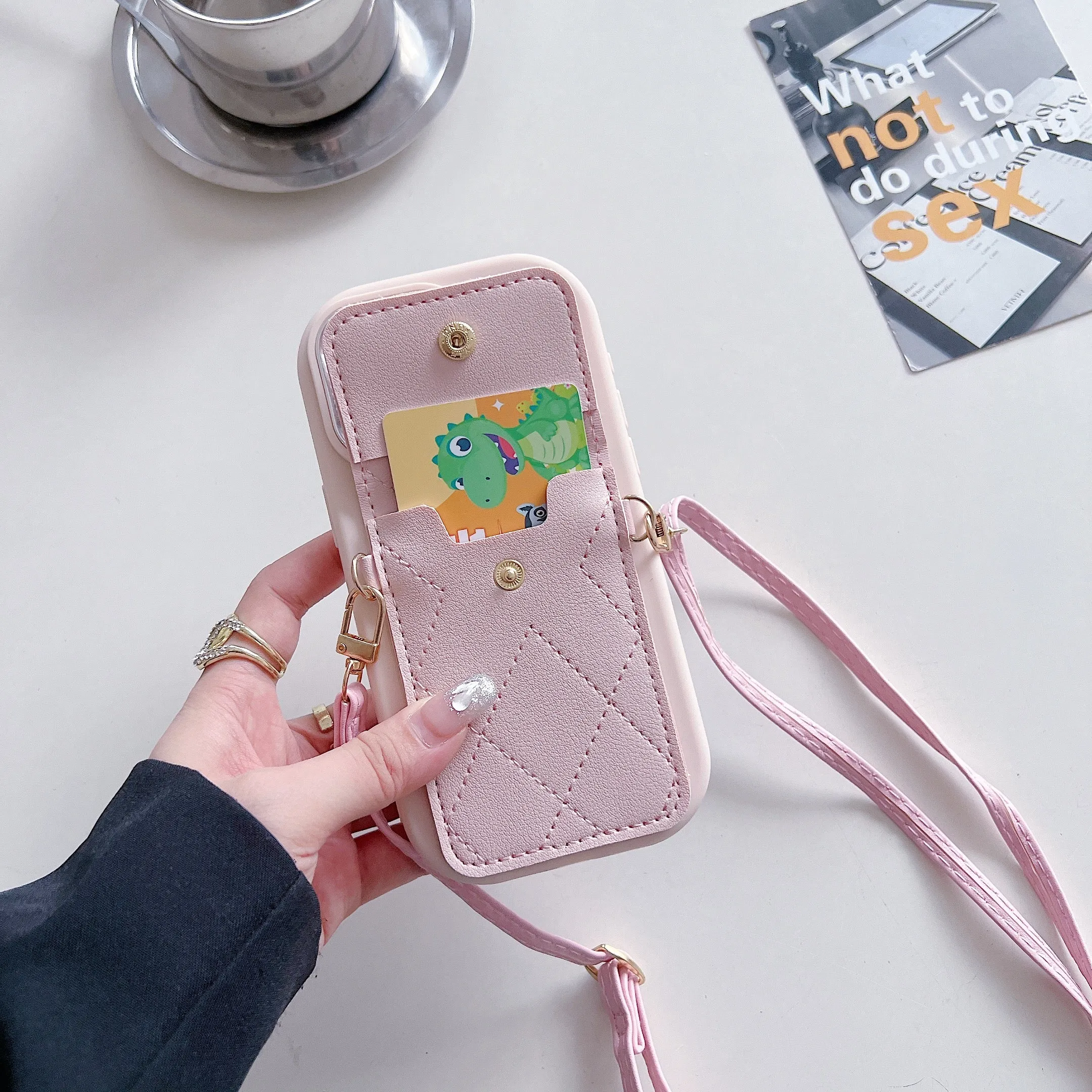 Pink Silicon Phone Case With Card-Cash Wallet For iPhone 12